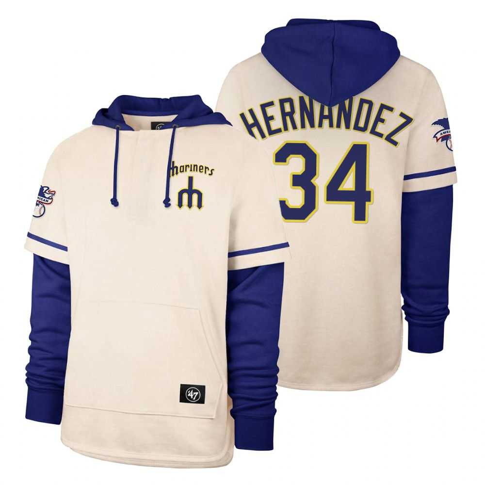 Men Seattle Mariners 34 Hernandez Cream 2021 Pullover Hoodie MLB Jersey